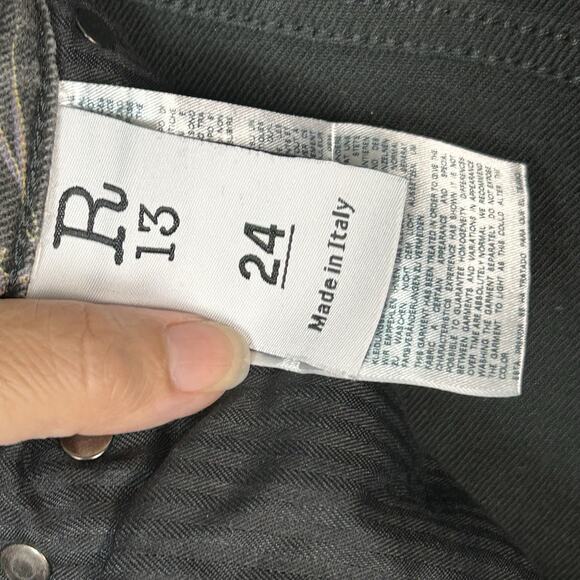 R13 Boyfriend Straight Leg Jeans Size 24 Floral Print patchwork Cropped Selvedge - Picture 14 of 16